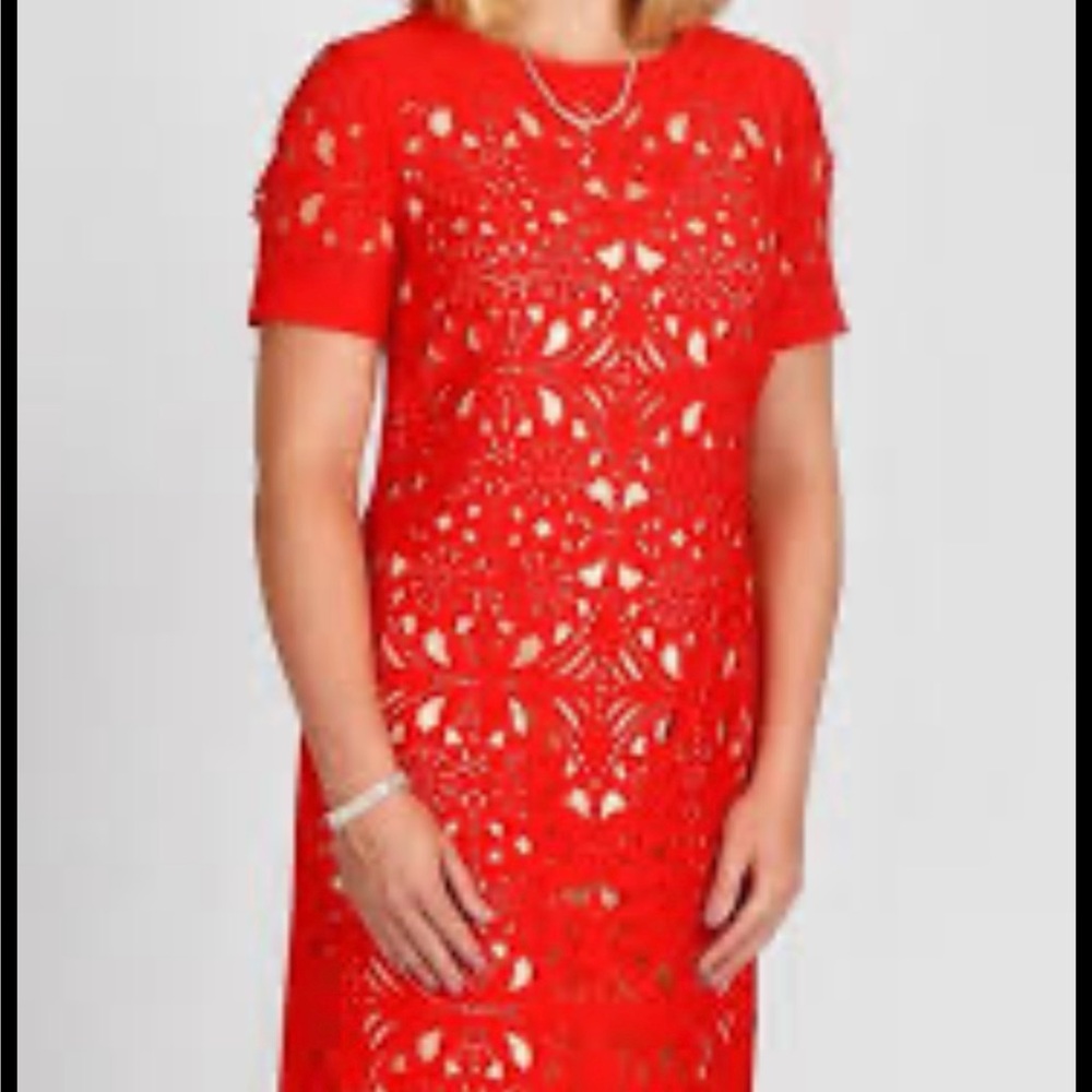 Katherine Kelly‎ Womens Orange Geometric Cutouts Short Sleeve Sheath Dress Sz 12